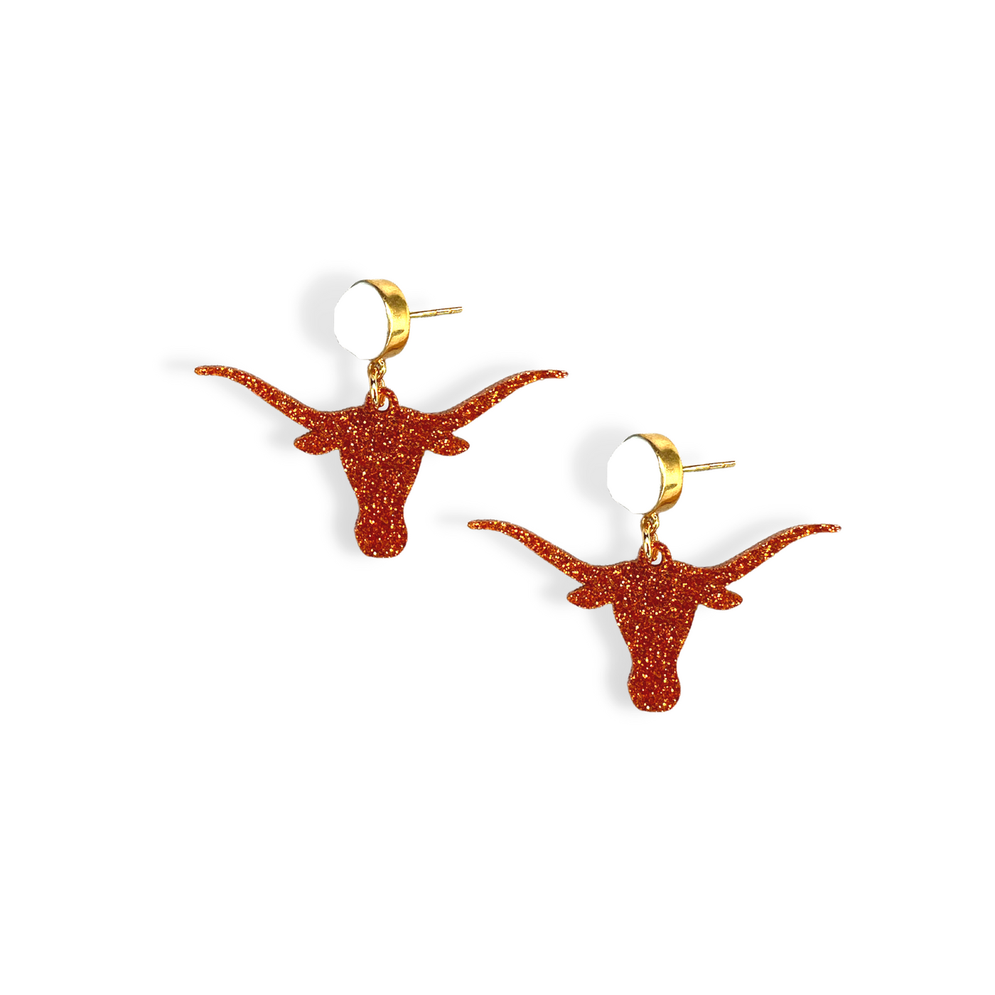 Texas Burnt Orange Glitter Mini Longhorn Earrings