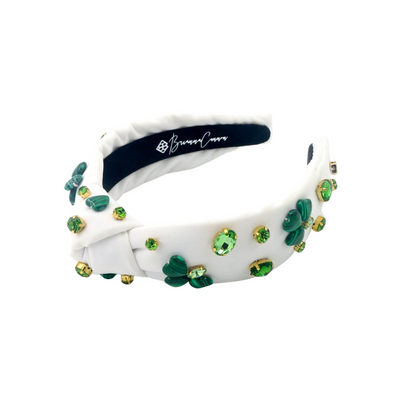 Child Size White Headband with Shamrocks & Crystals