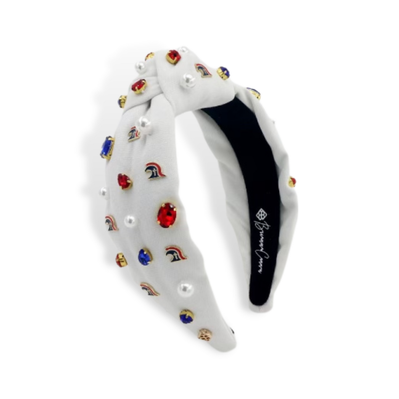 Adult Size White TCA Logo Headband With Pearls and Crystals