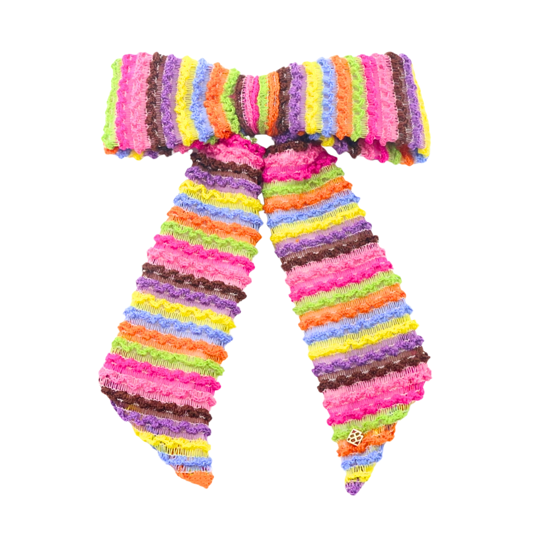 Fiesta Ruffle Rainbow Bow Barrette