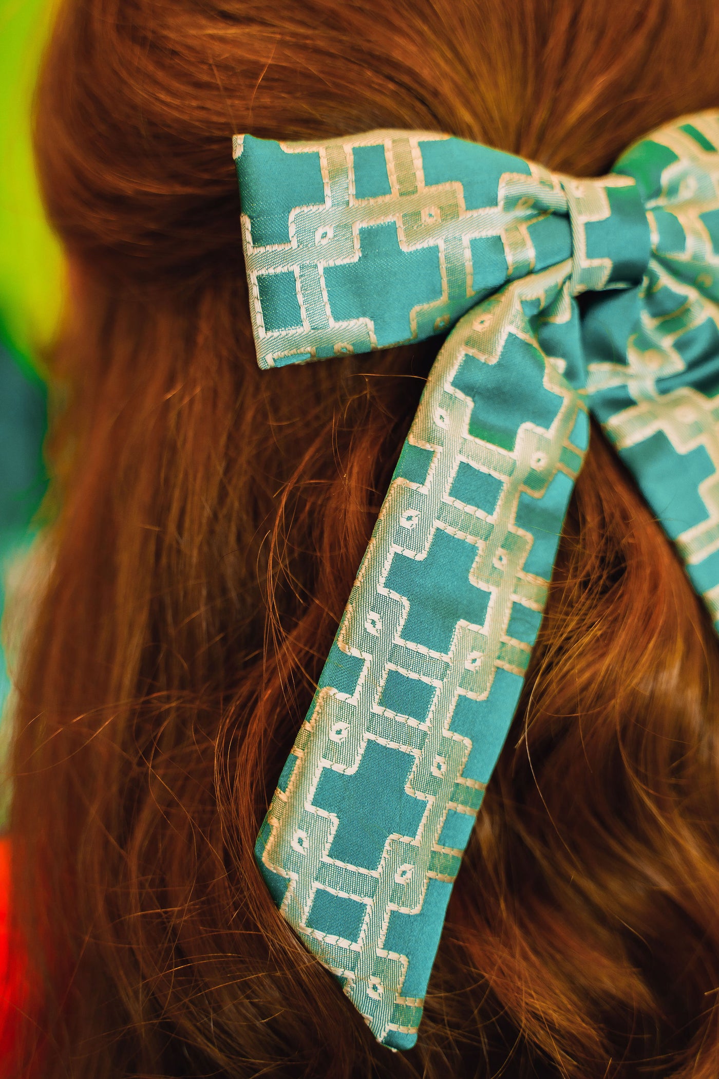 Teal Interlock Bow Barrette