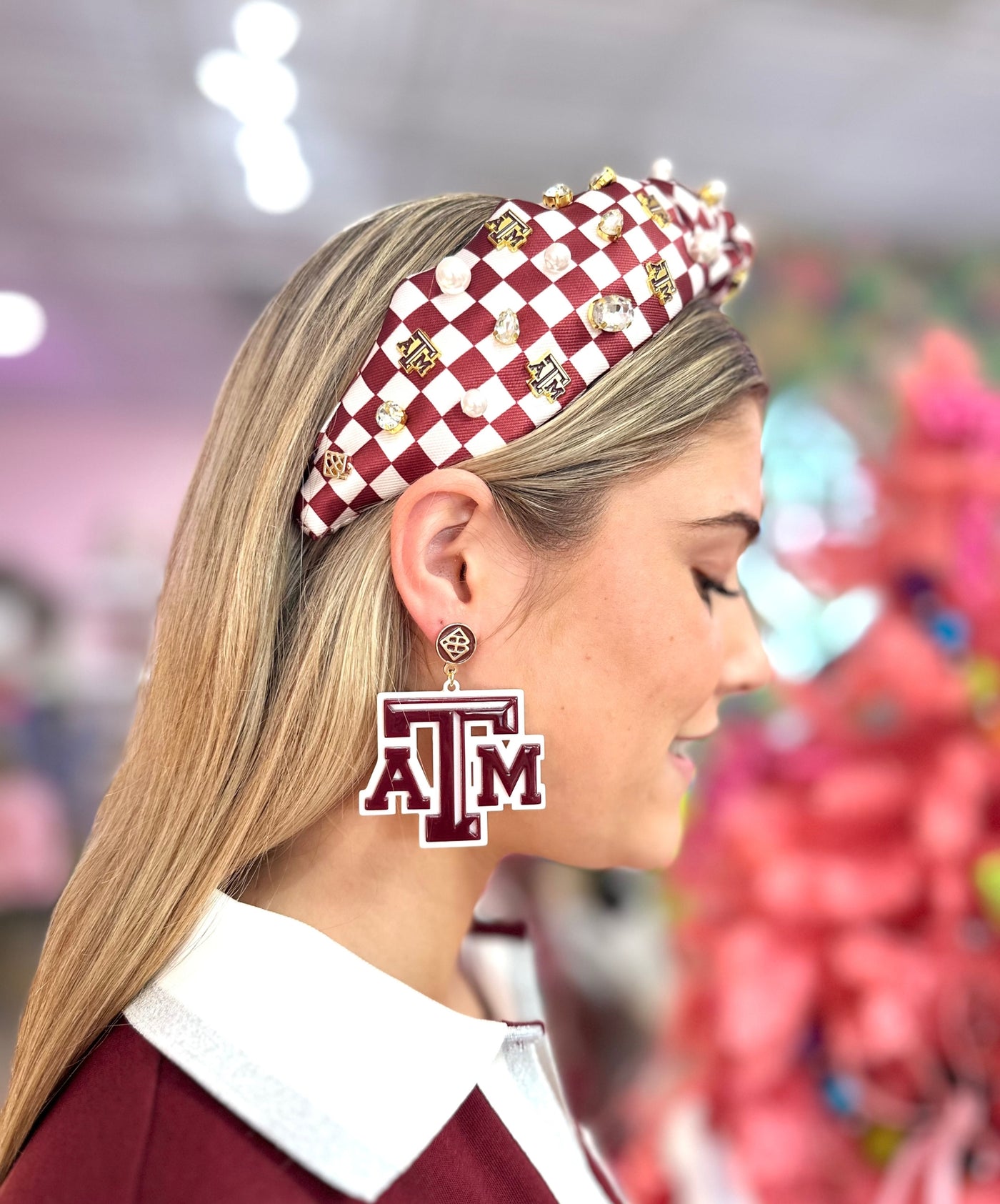 Texas A&M Maroon and White Logo Earrings