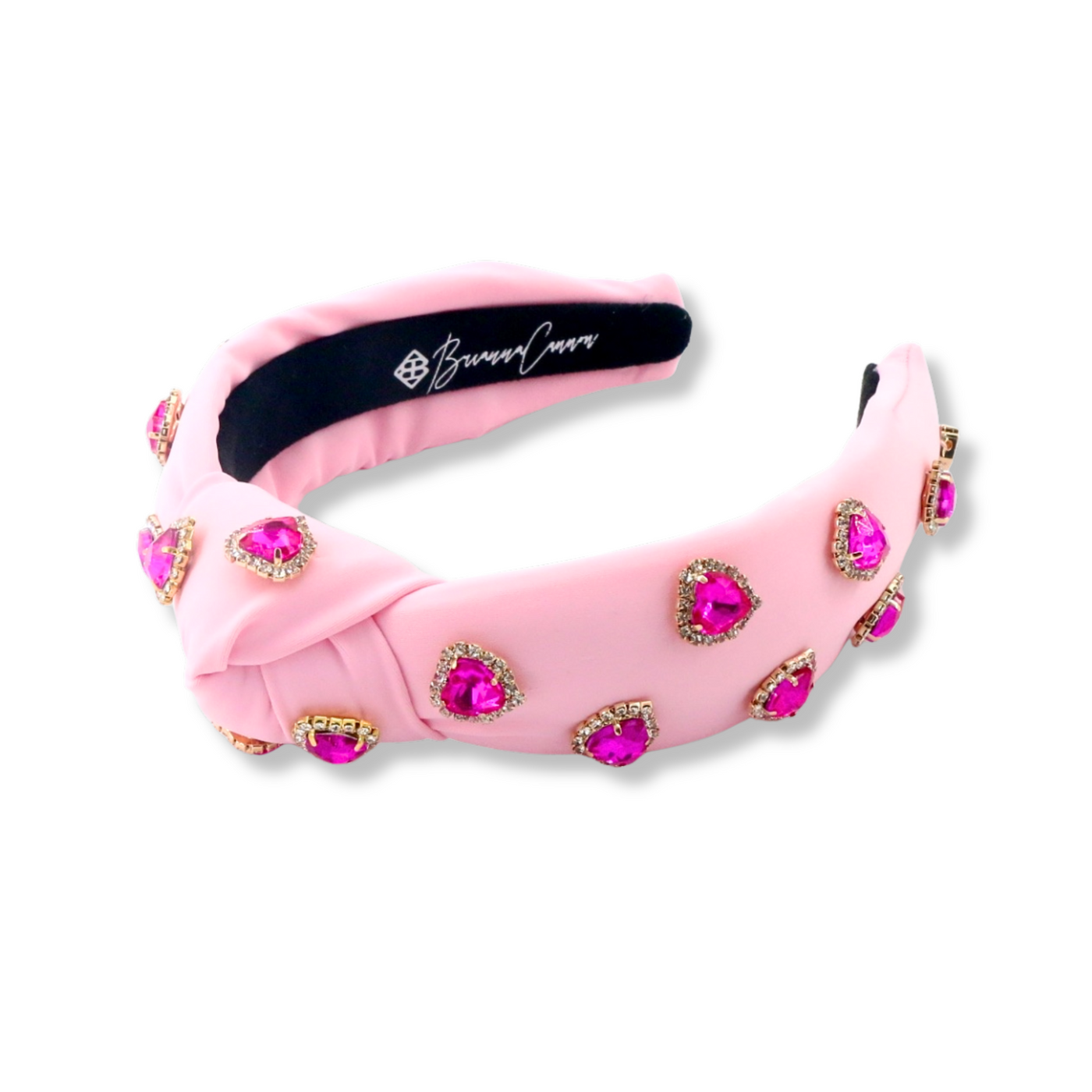 Child Size Light Pink Headband with Hot Pink Pavé Crystal Hearts