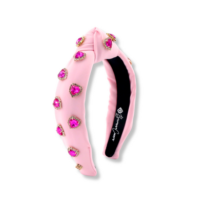 Child Size Light Pink Headband with Hot Pink Pavé Crystal Hearts