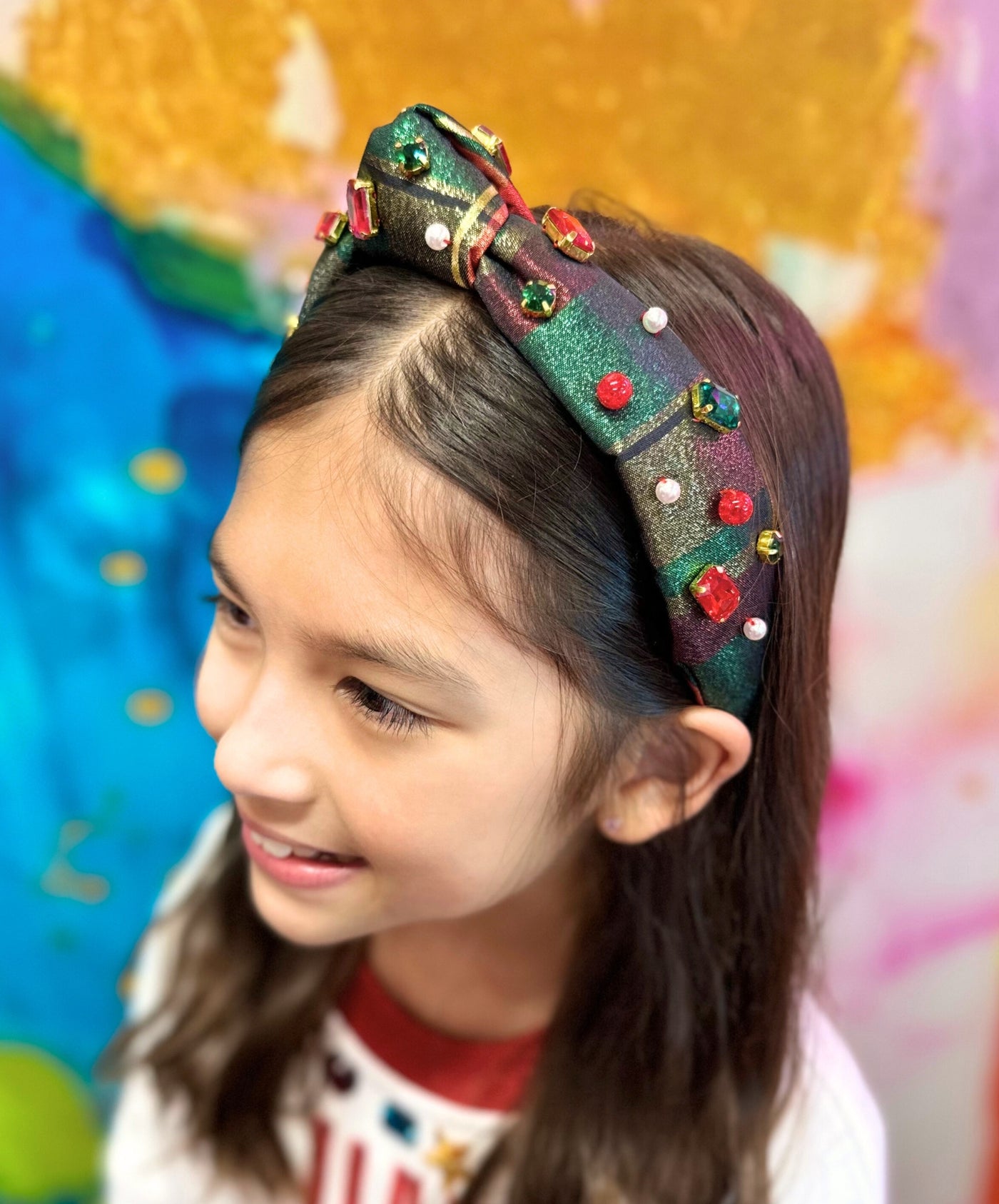 Child Size Classic Christmas Shimmer Plaid Headband