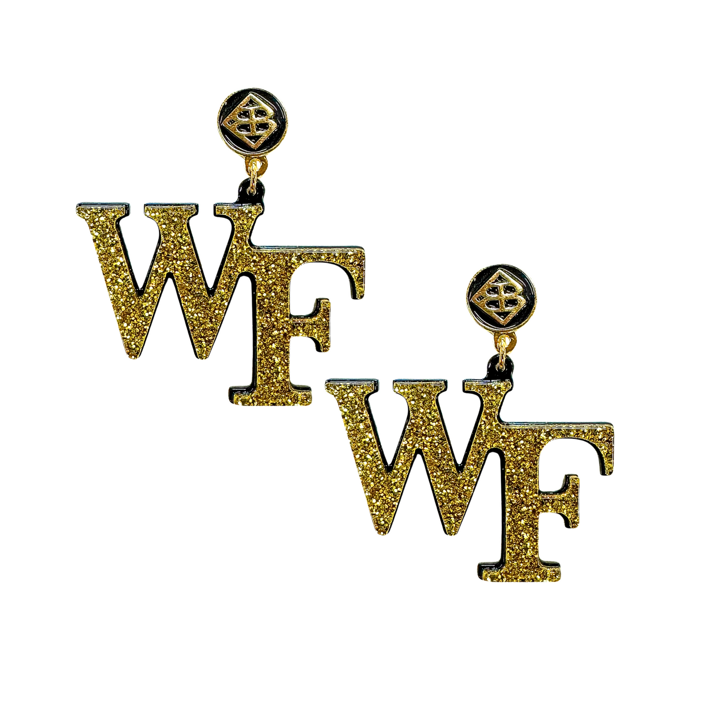 Wake Forest Gold Glitter Logo Earrings