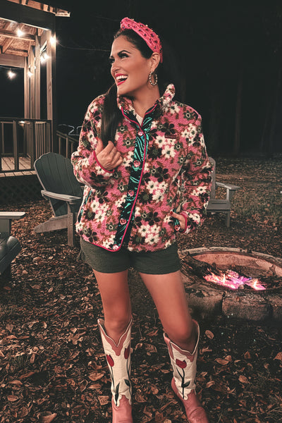 BC Pink & Green Floral Pile Fleece Jacket