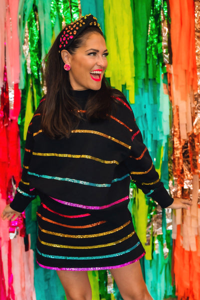 BC Black Rainbow Sequin Stripe Sweatshirt & Skirt Set