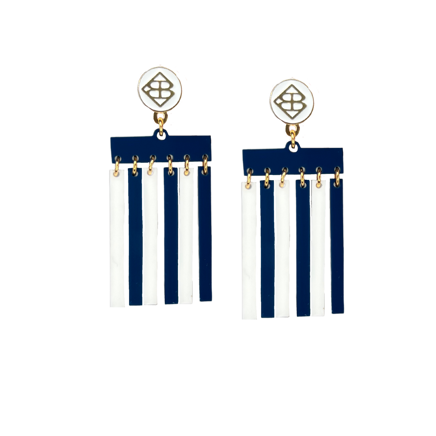 Navy, Navy Glitter and White Mod Dangle Earrings