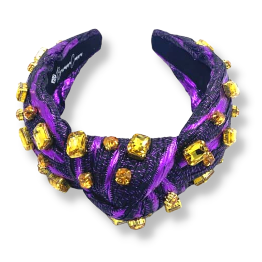 Purple Tiger Stripe Headband with Yellow Crystals