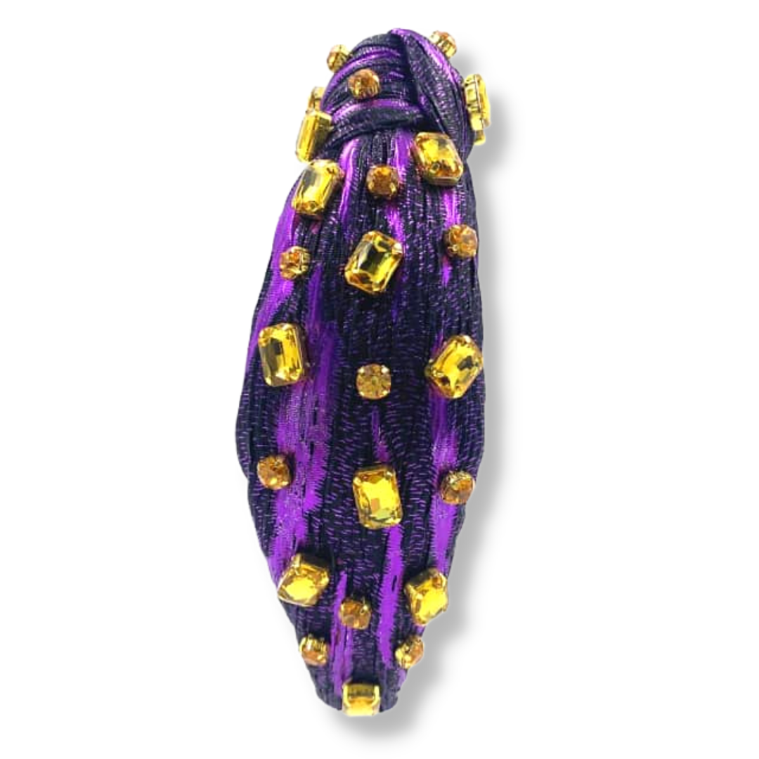 Purple Tiger Stripe Headband with Yellow Crystals