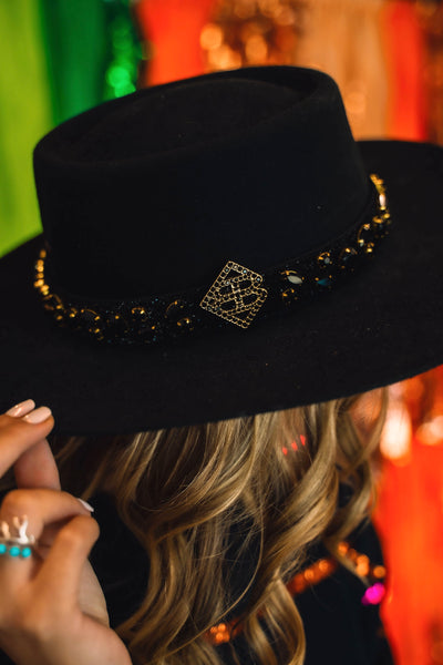 Black Hat Band with Black Crystals