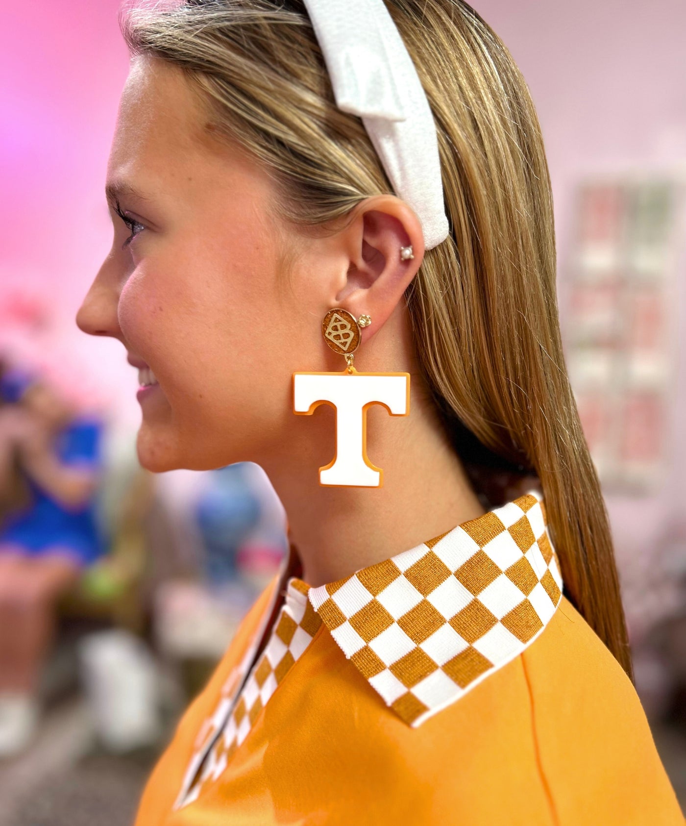 University of Tennessee White and Orange Power T Earrings