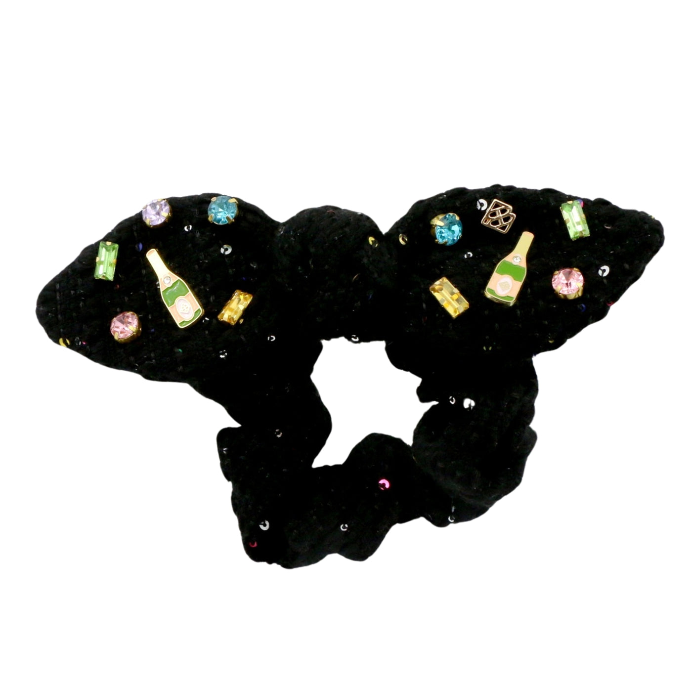 Black Tweed Champagne Celebration Bow Scrunchie