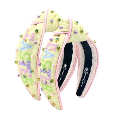 Child Size Pastel Yellow EASTER Cross Stitch Headband