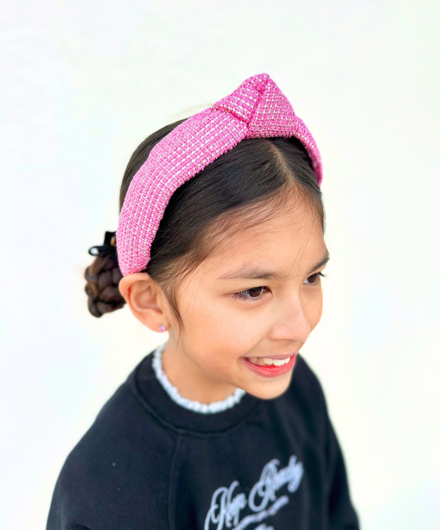 Child Size Solid Tweed and Gold Headband in Pink