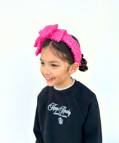 Child Size Hot Pink Boucle Side Bow Headband