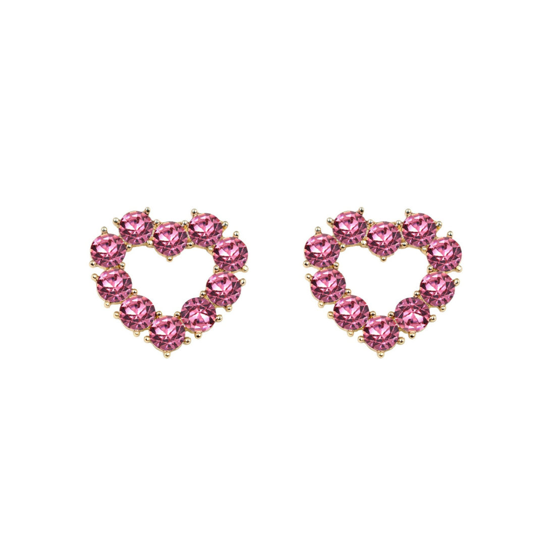 Pink Crystal Heart Studs