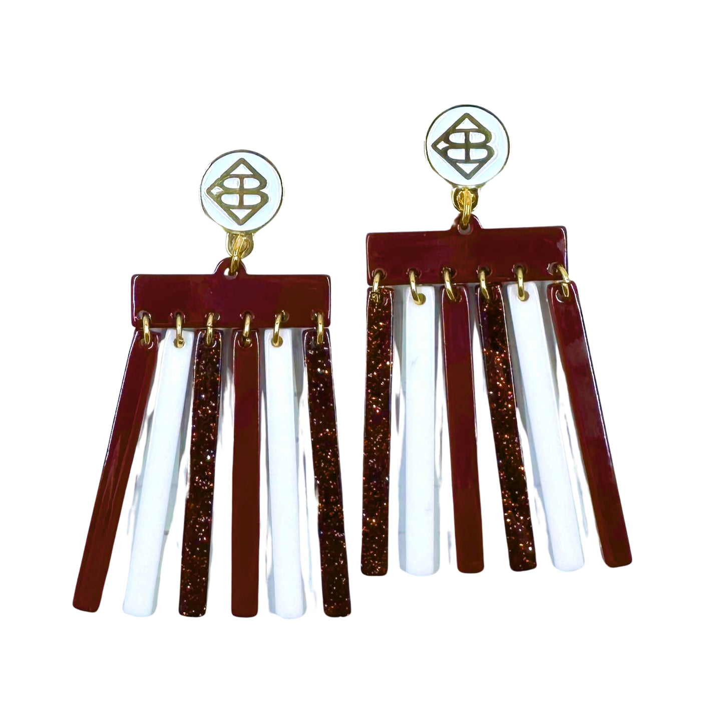 Maroon, White and Maroon Glitter Mod Dangle Earrings