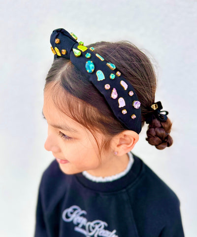 Child Size Black Headband With Neon Ghosts and Crystals