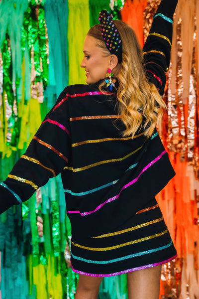 BC Black Rainbow Sequin Stripe Sweatshirt & Skirt Set