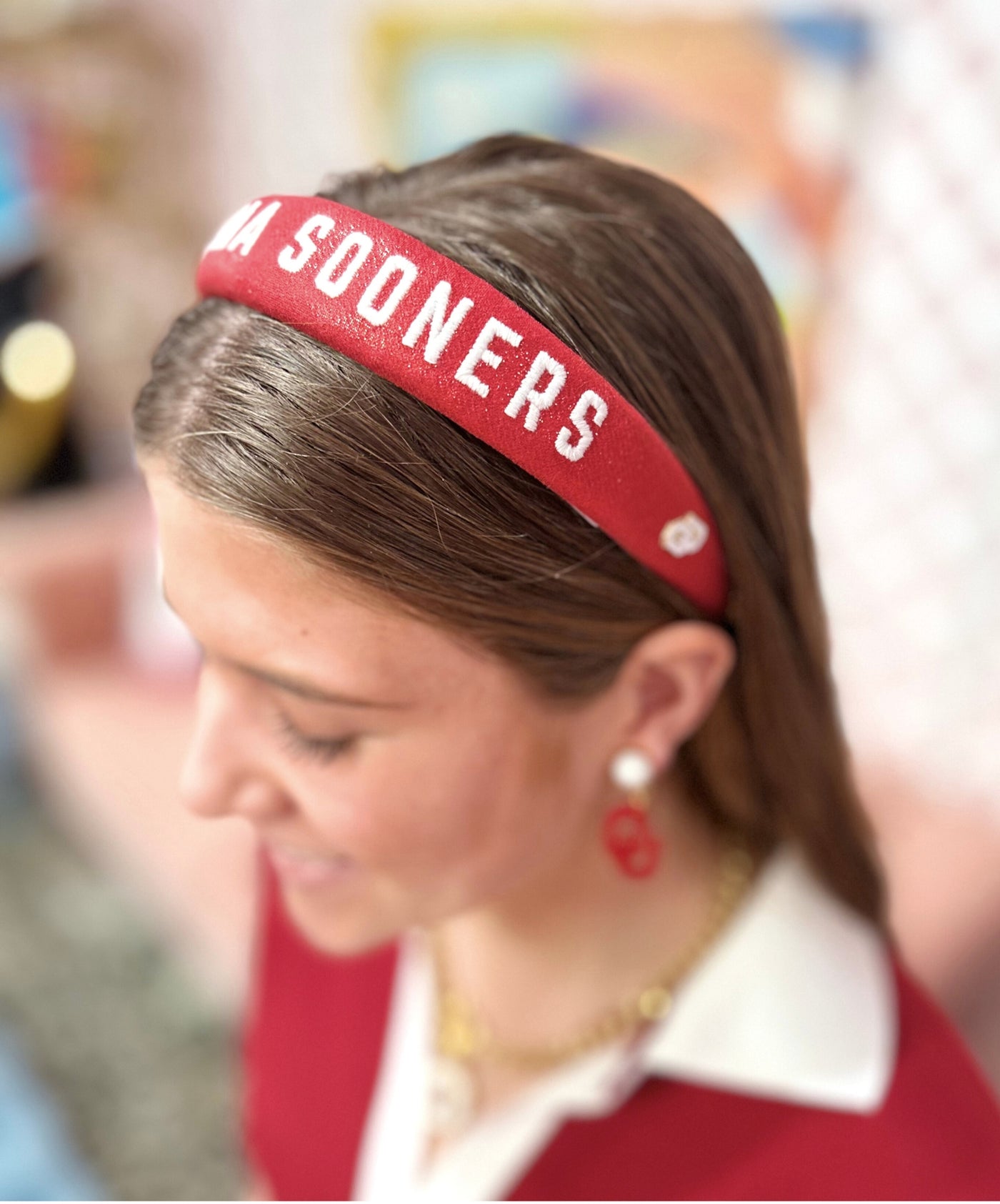 Oklahoma Crimson Thin Embroidered Headband