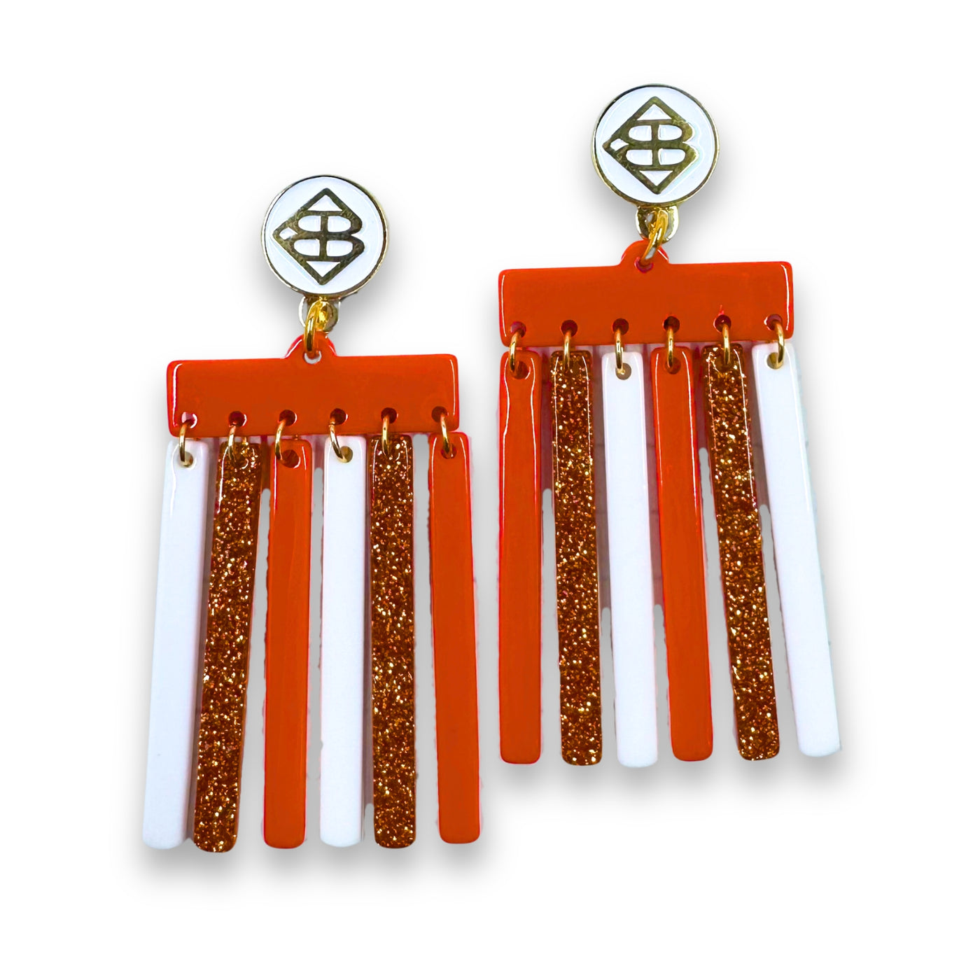 Burnt Orange Glitter and White Mod Dangle Earrings