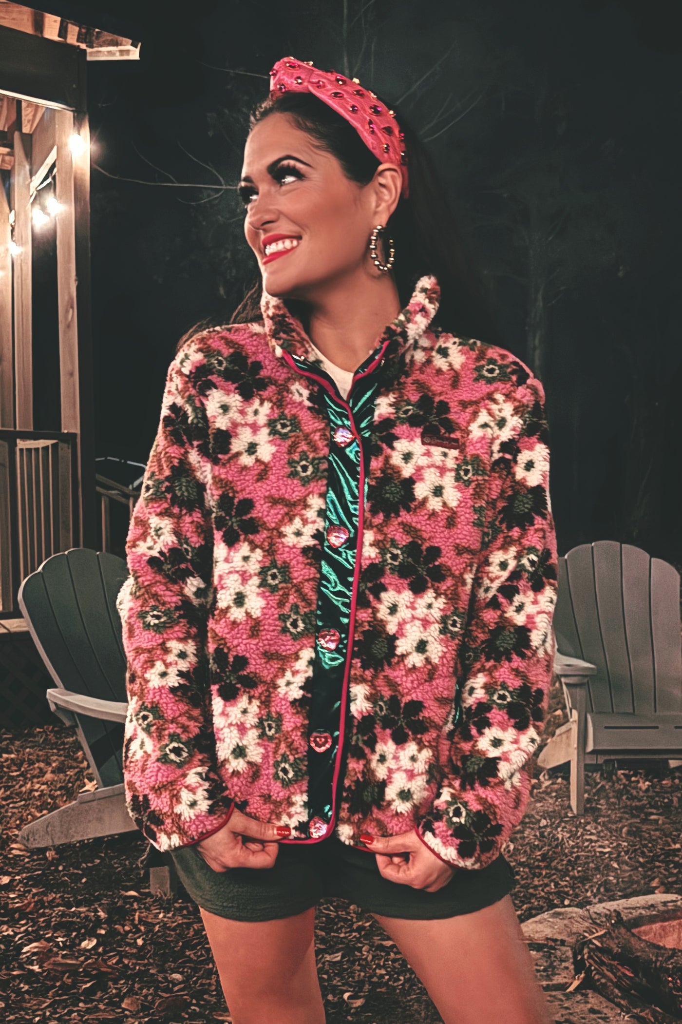 BC Pink & Green Floral Pile Fleece Jacket