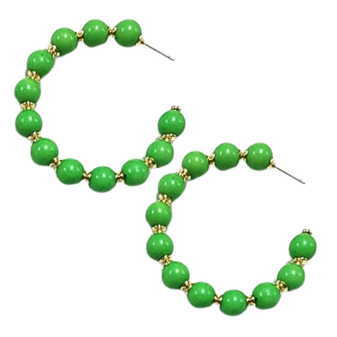 Kelly Green Beaded Hoop Earrings