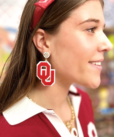 Oklahoma Crimson and White OU Earrings