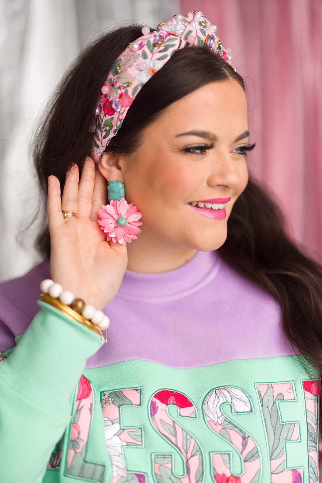 Pink and Turquoise Flower Earrings