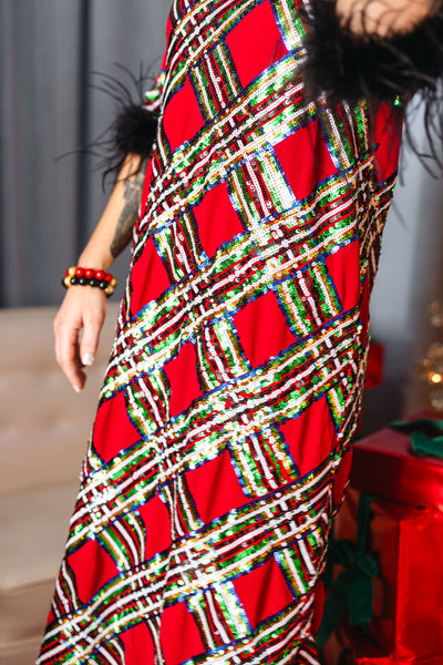 BC Sequin Tartan Midi Dress