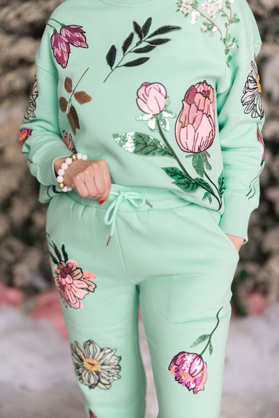 Snowdrop Botanical Sweatpants in Mint