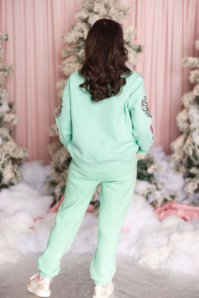 Snowdrop Botanical Sweatpants in Mint