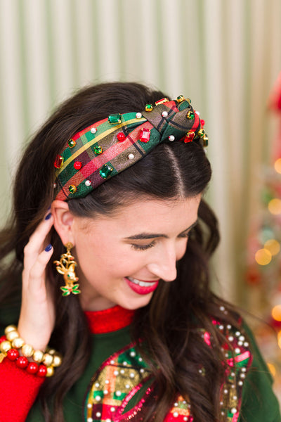 Adult Size Classic Christmas Shimmer Plaid Headband