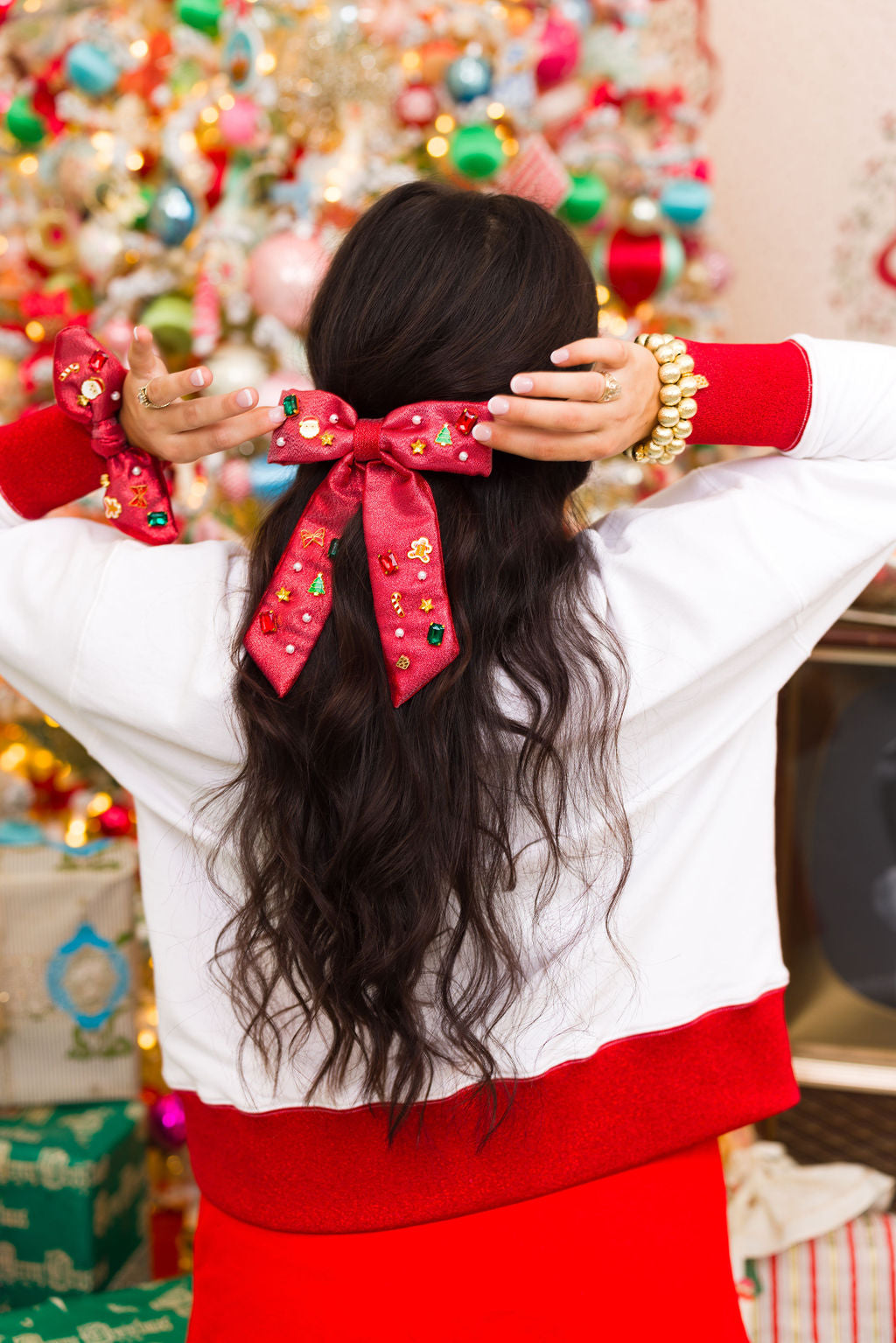 Red Shimmer Christmas Bow Barrette