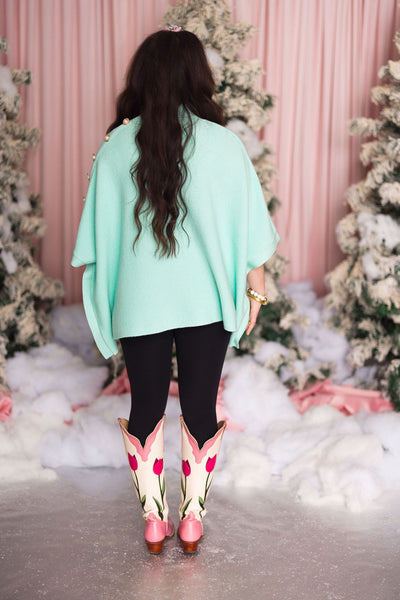 Luxe Knit Cape in Mint