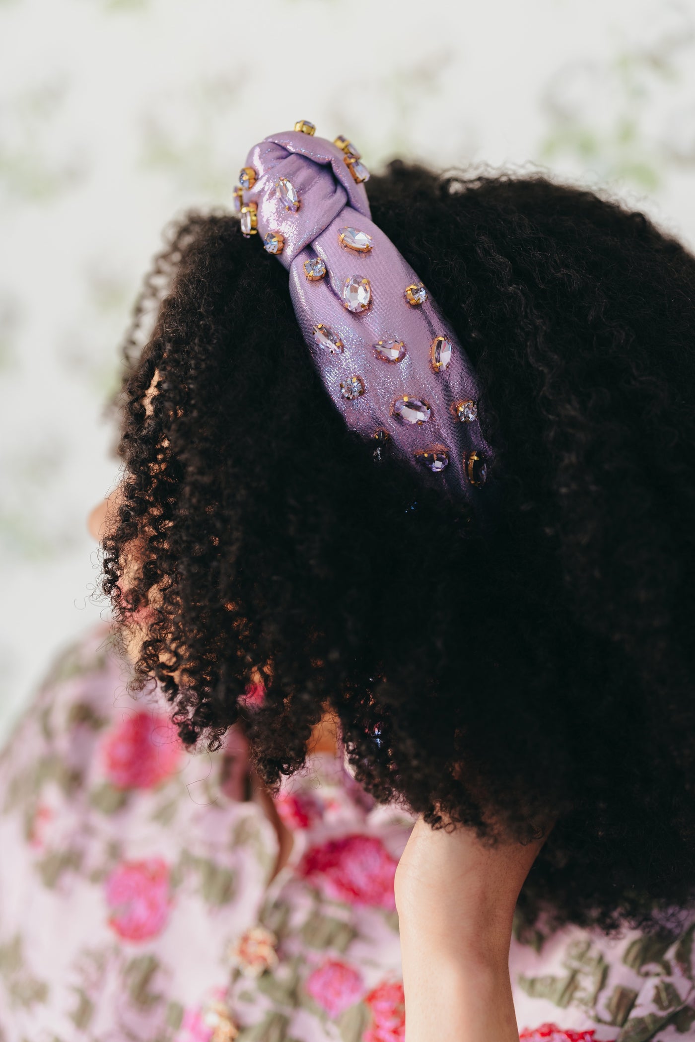 Adult Size Shimmer Headband with Hand-Sewn Crystals in Purple