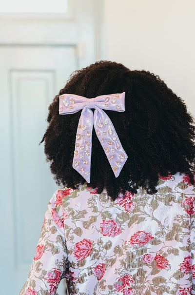 Shimmer Bow Barrette with Hand Sewn Crystals in Purple