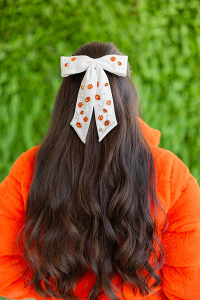 Clemson White Bow Barrette