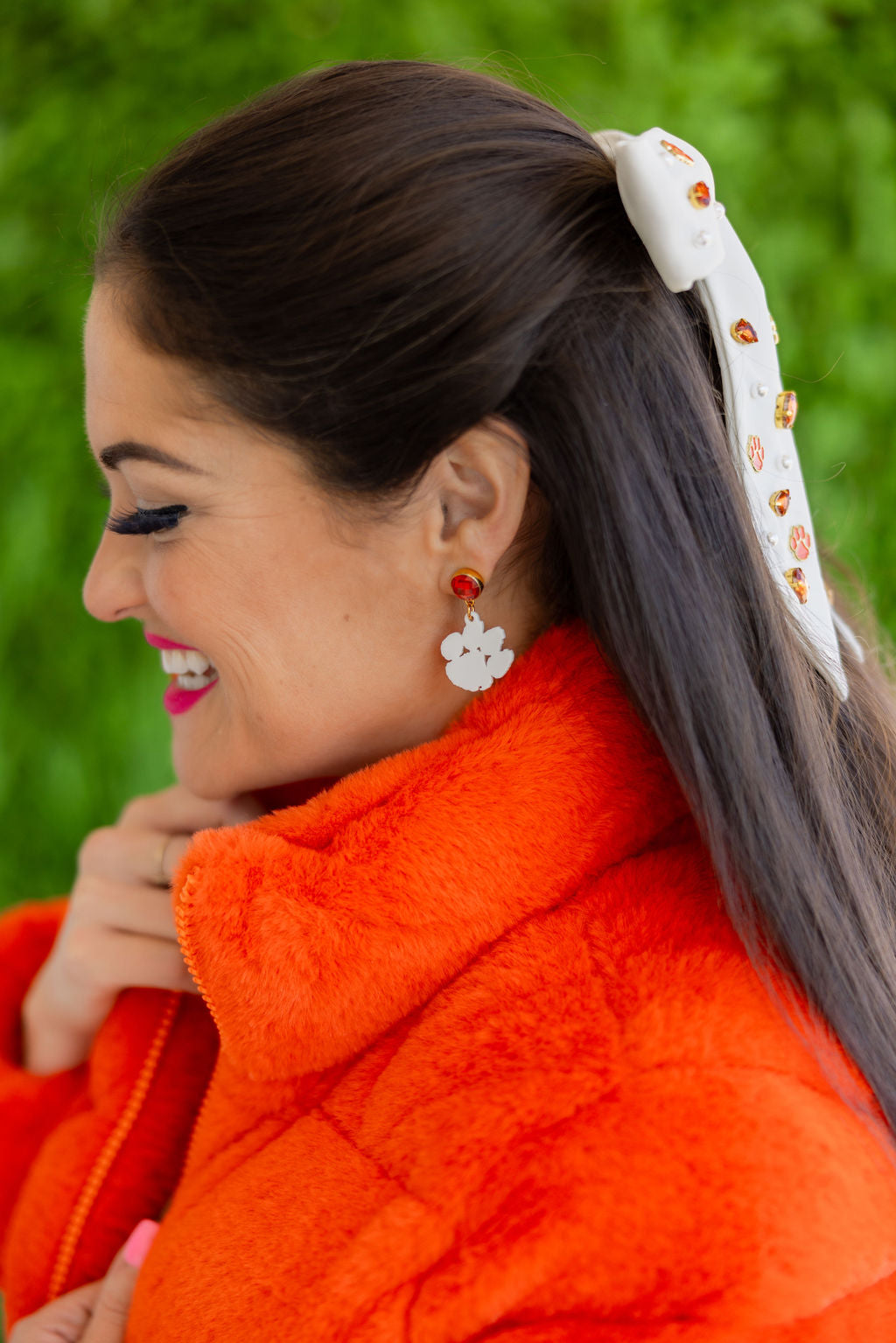 Clemson Mini White Paw Earrings