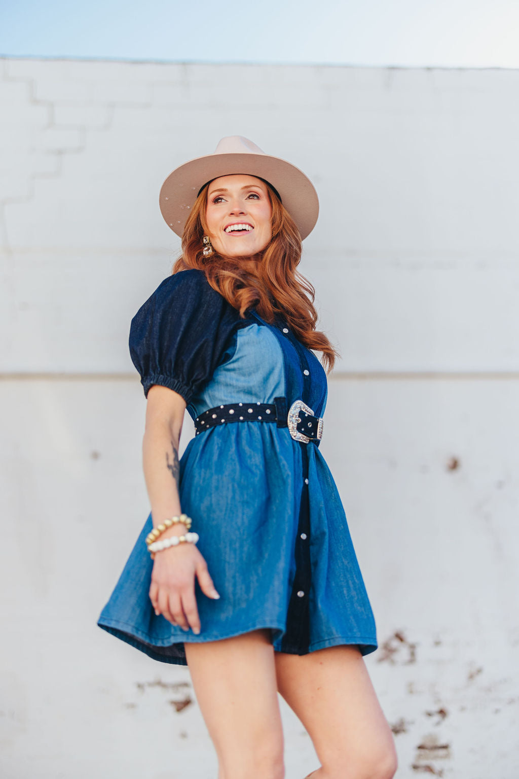 Patchwork Denim Dress with Belt