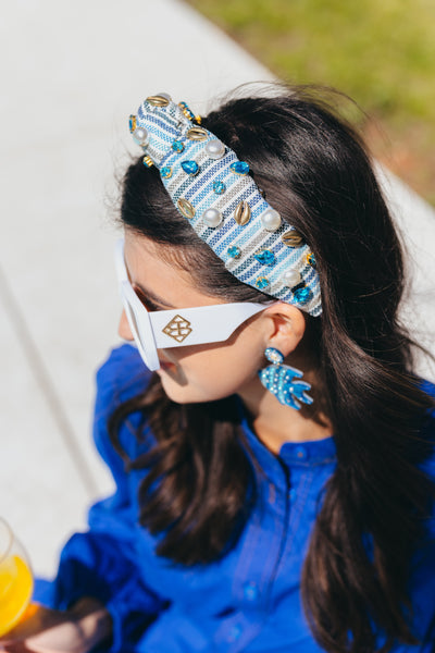 Seaside Stripe Headband with Shells, Crystals, and Pearls