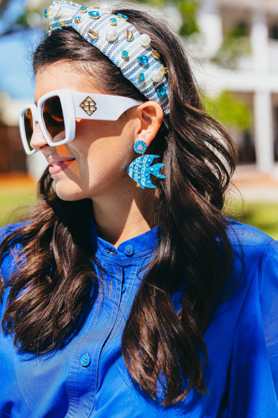 Seaside Stripe Headband with Shells, Crystals, and Pearls