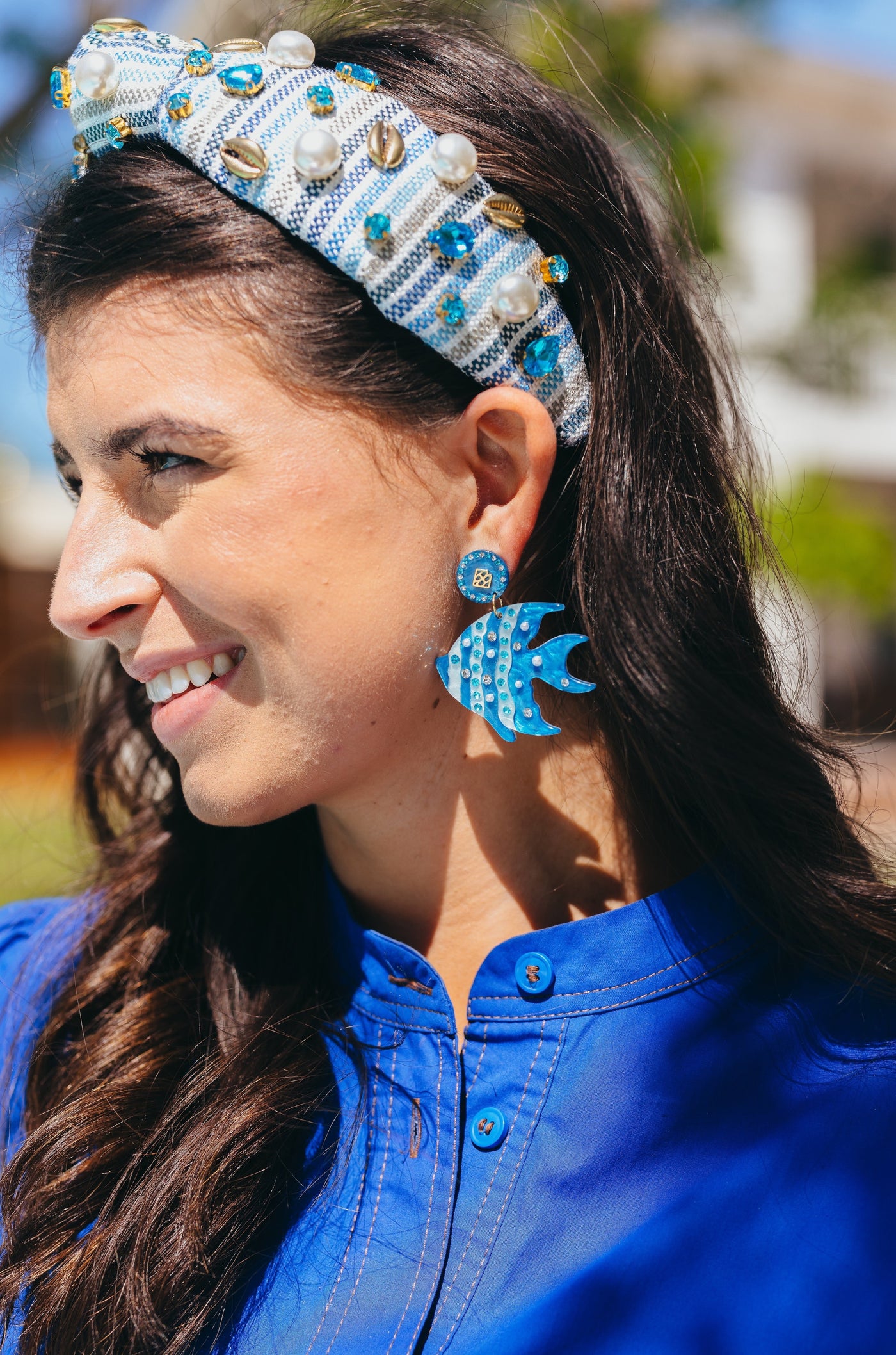 Pearly Blue Fish Earrings