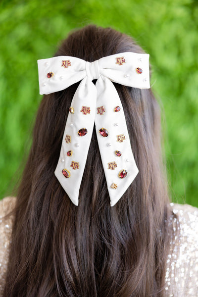 Texas A&M White Bow Barrette