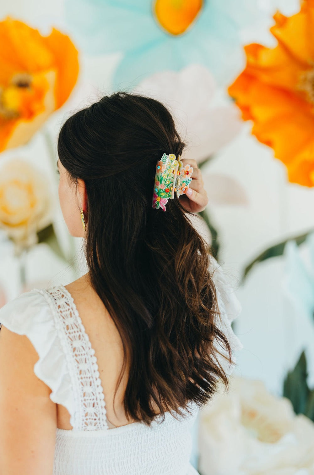 Floral Claw Clip with Crystals & Pearls