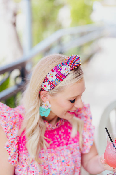 Fiesta Serape Headband with 3D Flowers and Crystals