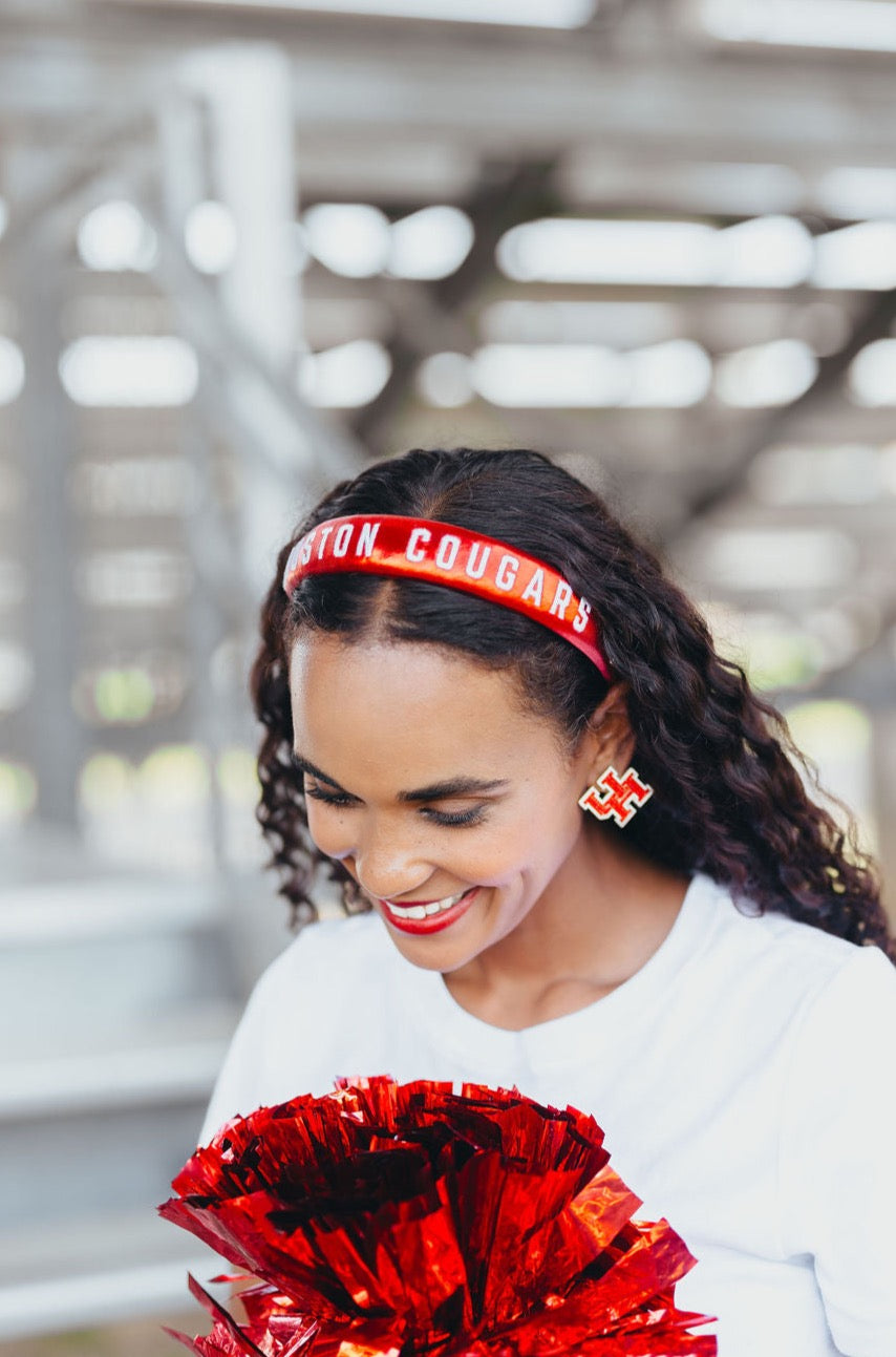 Houston Red Thin Embroidered Headband