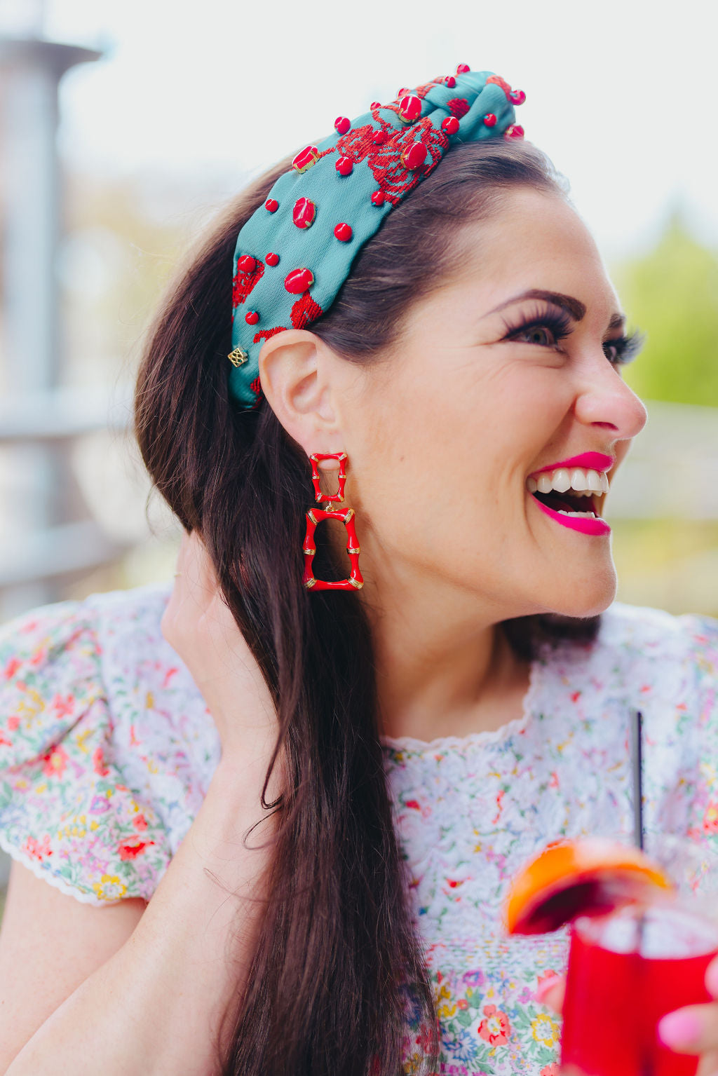 Red Enamel Bamboo Earrings